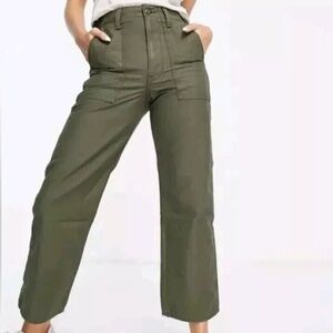LEVI'S WOMENS RIBCAGE STRAIGHT UTILITY OLIVE GREEN PANTS HIGH WAIST NWT 10 30x29